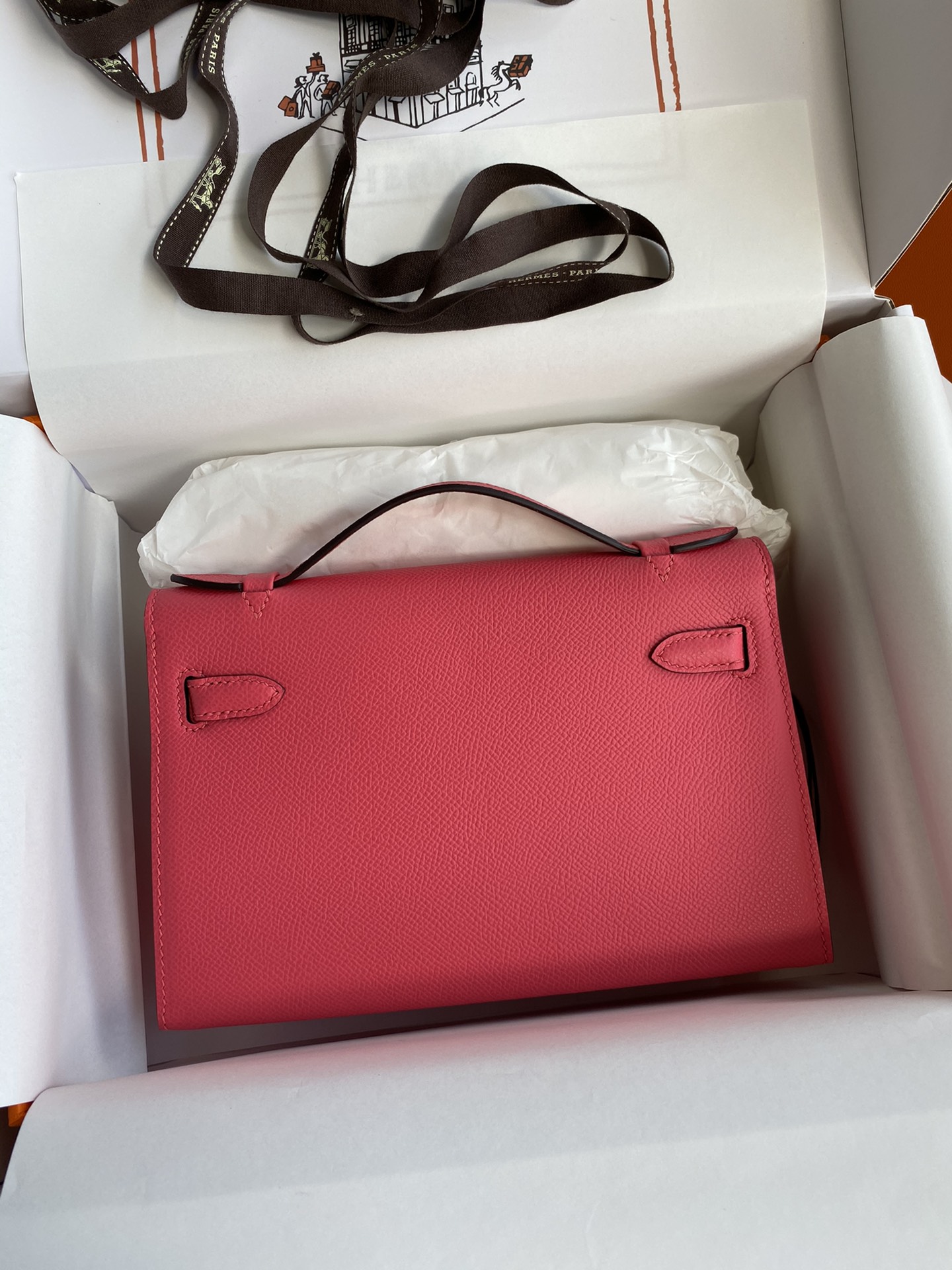 Hermes Mini Kelly Pochette 22cm Bag In Rose Red Epsom Leather